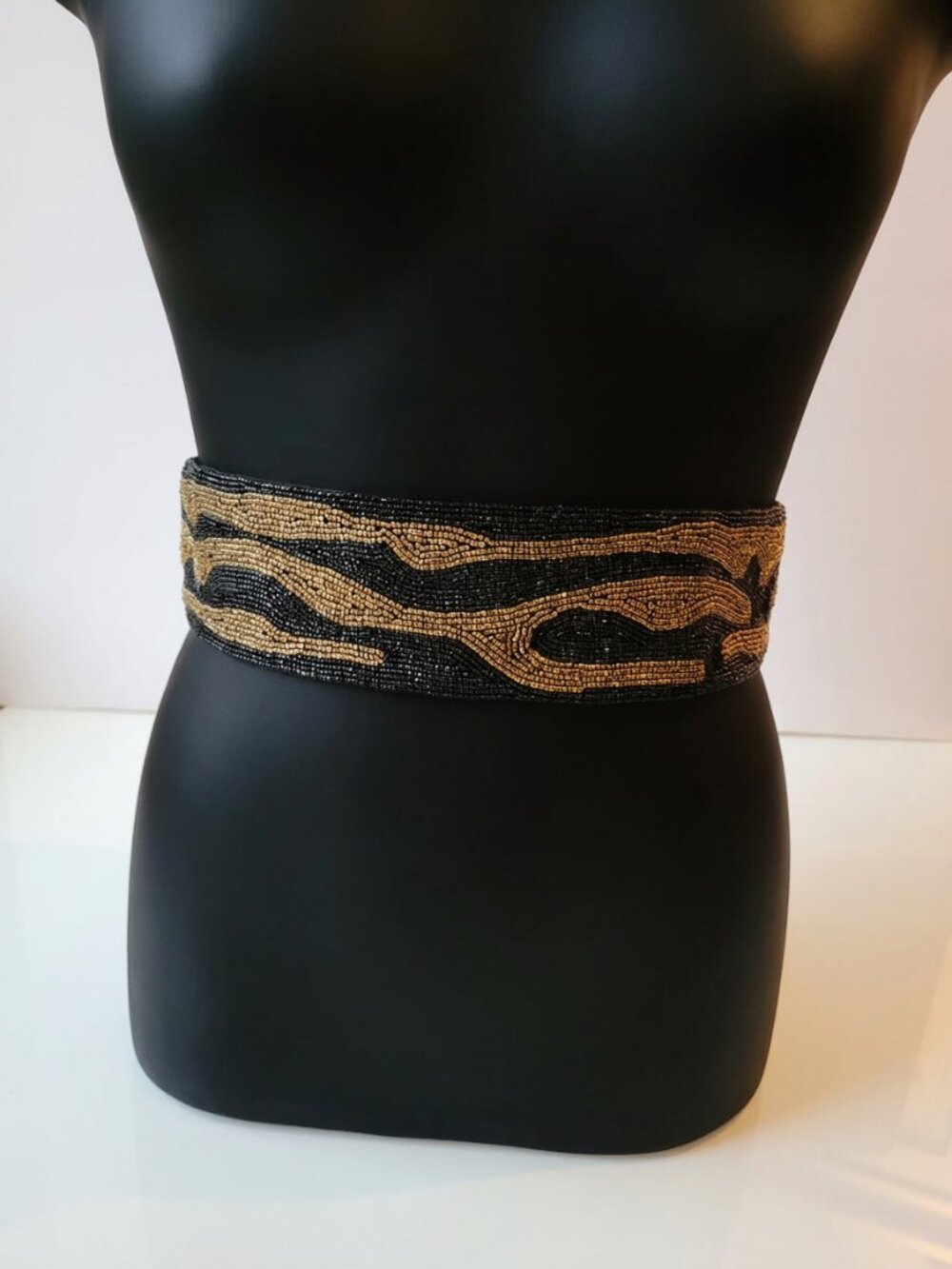 Vintage 80s Beaded Maximalist Glam Belt with Leather Trim Size S